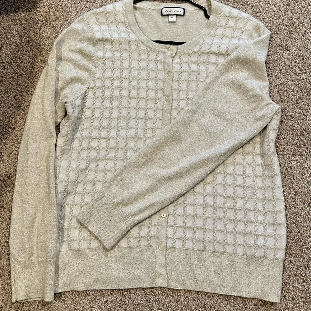 Charter Club Gold Thread Honeycomb Cardigan